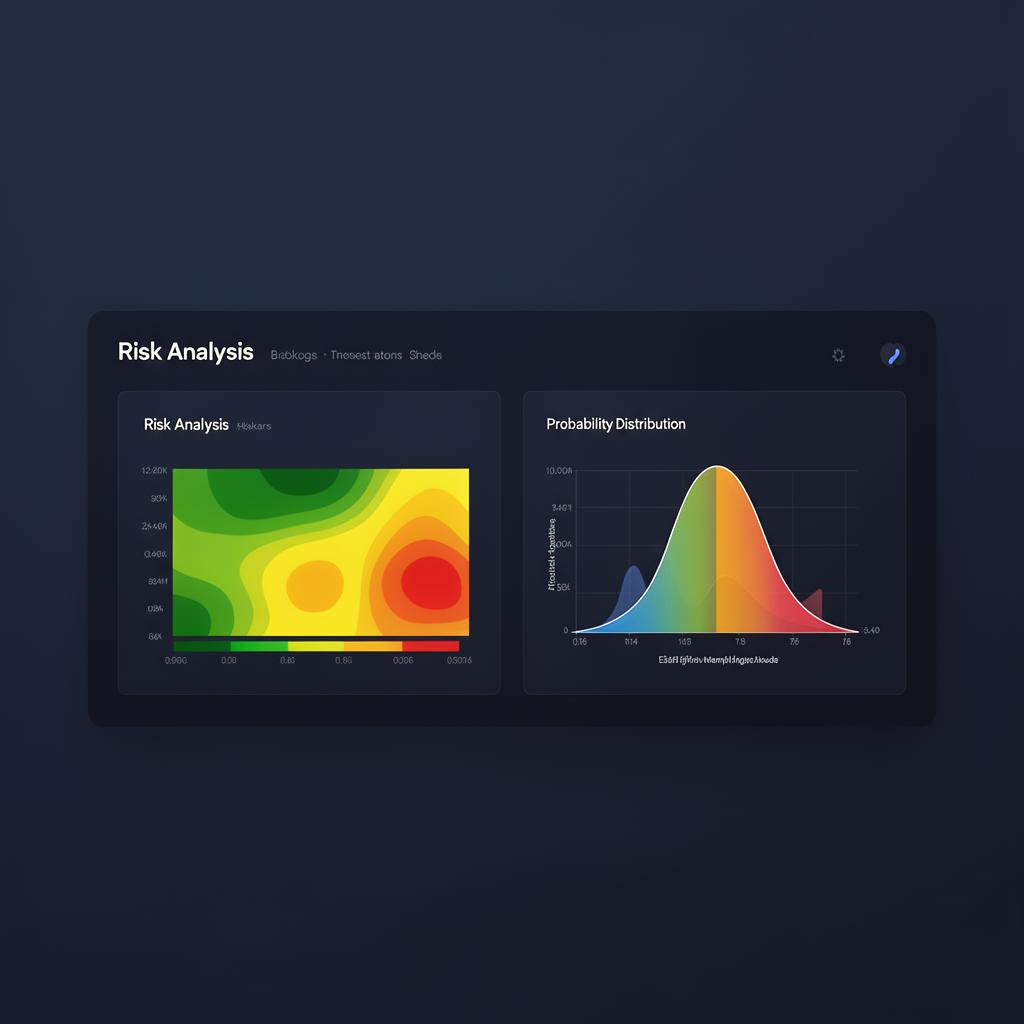Riskanalys med färgkodad heatmap och sannolikhetsfördelning